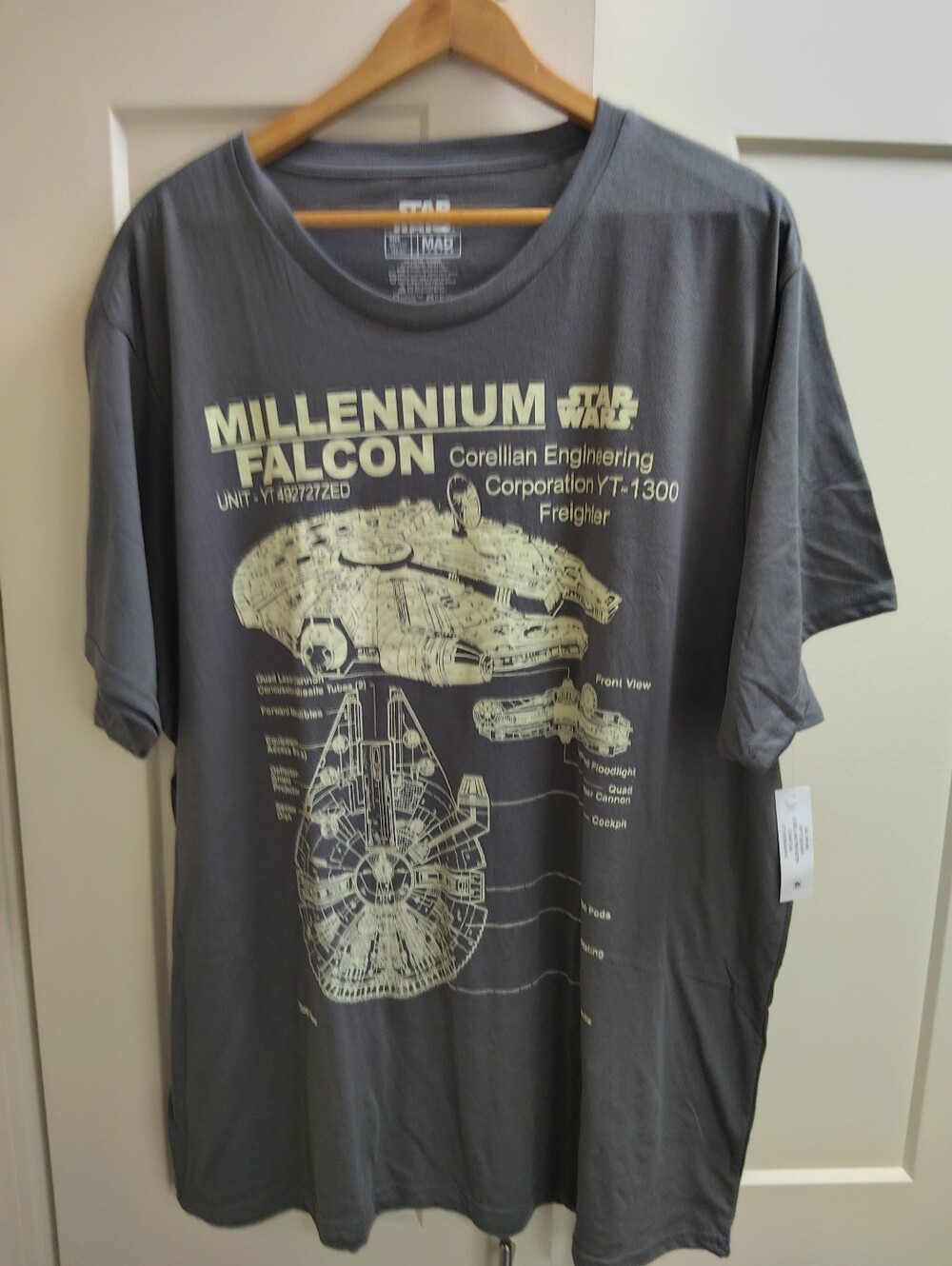 Star Wars Millennium Falcon Blueprint Graphic Tee - Gray 2XL NWT